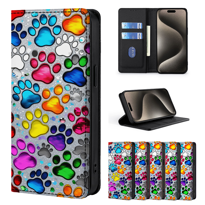 TEMU Phone Case - Colorful Painted Double-fold Edge, Faux Leather Flip Cover Creative Phone Case With Card Slot Anti-theft Stand Wallet, For Galaxy