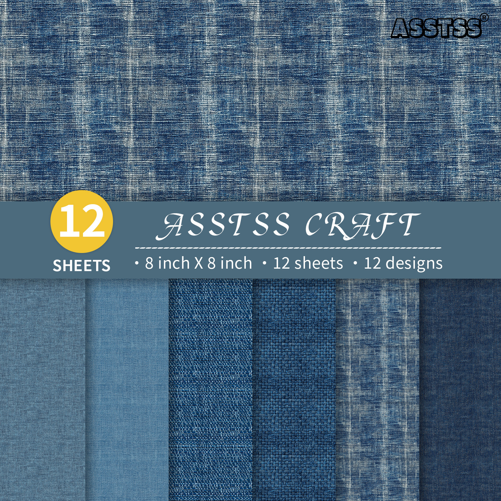 TEMU A Pack Of 12 Sheets Of 8x8-inch Scrapbooking Paper Featuring A Retro Denim Fabric Texture, Made From Heavyweight Cardstock Suitable For