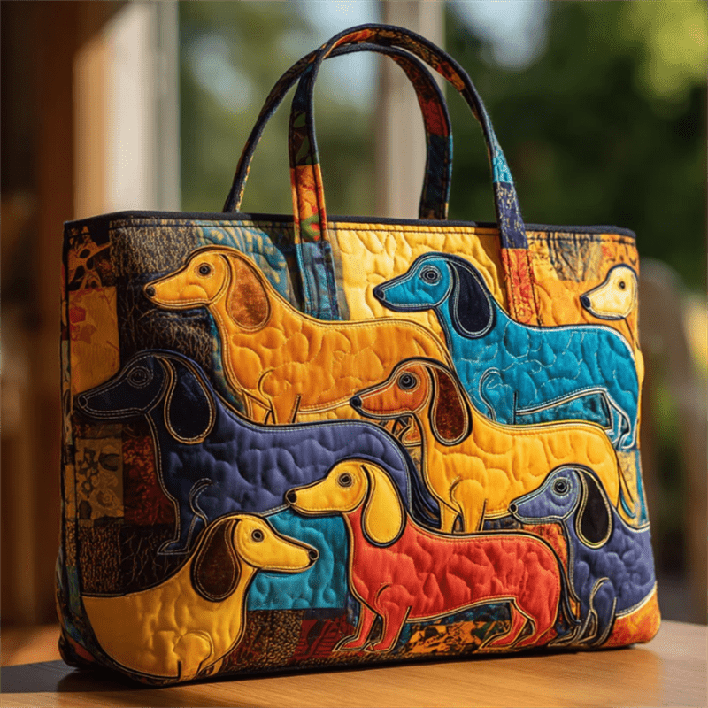 TEMU Vibrant Color Dachshund Dogs Textured Quilt Print Large Capacity Shoulder Handbag, 1pc Reusable Lightweight Carry Bag For Men Women, Dog &