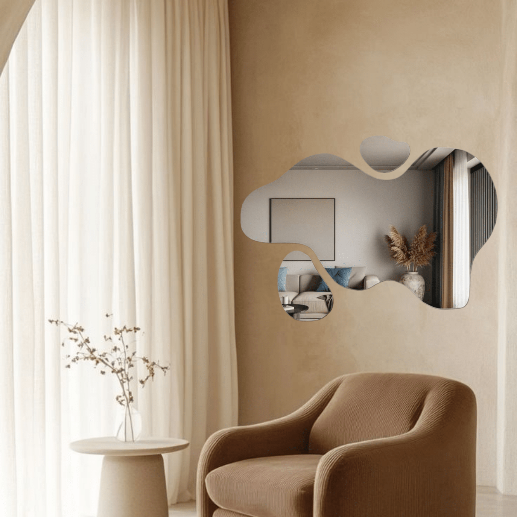 3pcs Set Featuring Irregular Geometric Shapes with Artistic Tension. The Beveled Edges Showcase Exquisite Polished Craftsmanship, While the Frameless Design Enhances Simplicity and Elegance. High-definition Mirror Provides Clear, Distortion-free