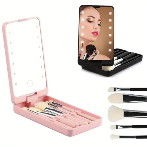 led makeup with lights mini 5pcs brush set 360 rotating travel portable cosmetic kit for perfect makeup on the go compact vanity essentials mothers day gifts for women