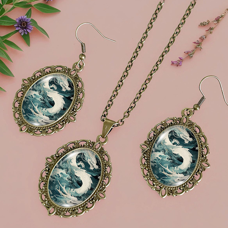 3pcs Wave Dragon Necklace & Earring Set
