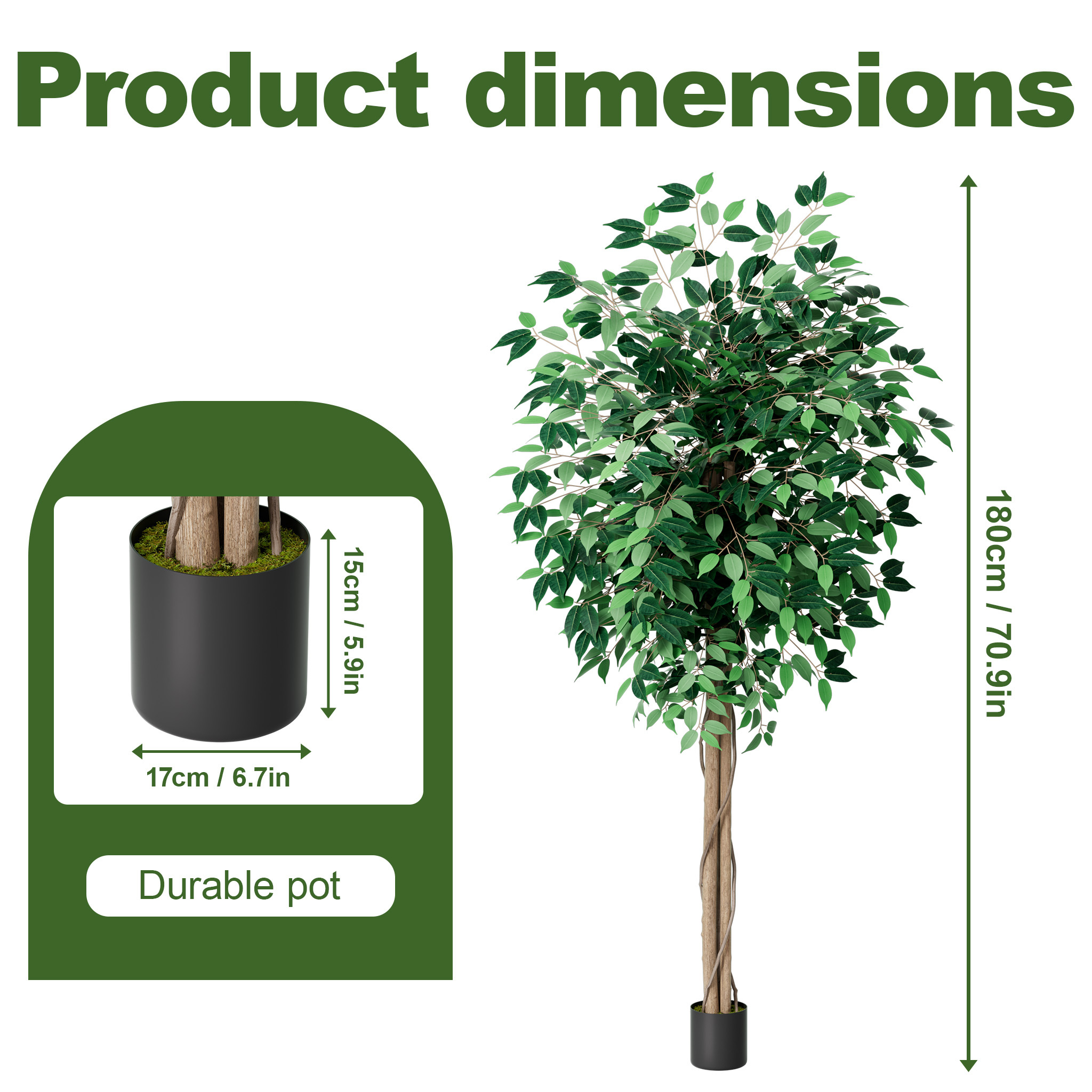 Artificial Plant Artificial Plant Tree 120/150/180 Cm Artificial Plants Wood Trunk Artificial Tree For Living Room, Bedroom, Office Decoration