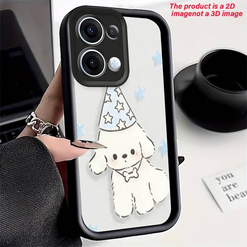 item picture Phone Case: 2D Flat Puppy Star Hat Phone Case Suitable for OPPO RE C55/ C53/RENO 13F#5G/RENO 12#5G/NO 10#5G/14F/C67/11F/12F#5G/11/12PRO#5G/10#4G/C61/C63#4G/5/9 /14/13/C75/12/14#5G/C33/C35/12PLUS/13PRO/8T/C71#4G/C25Y, High-End Trendy