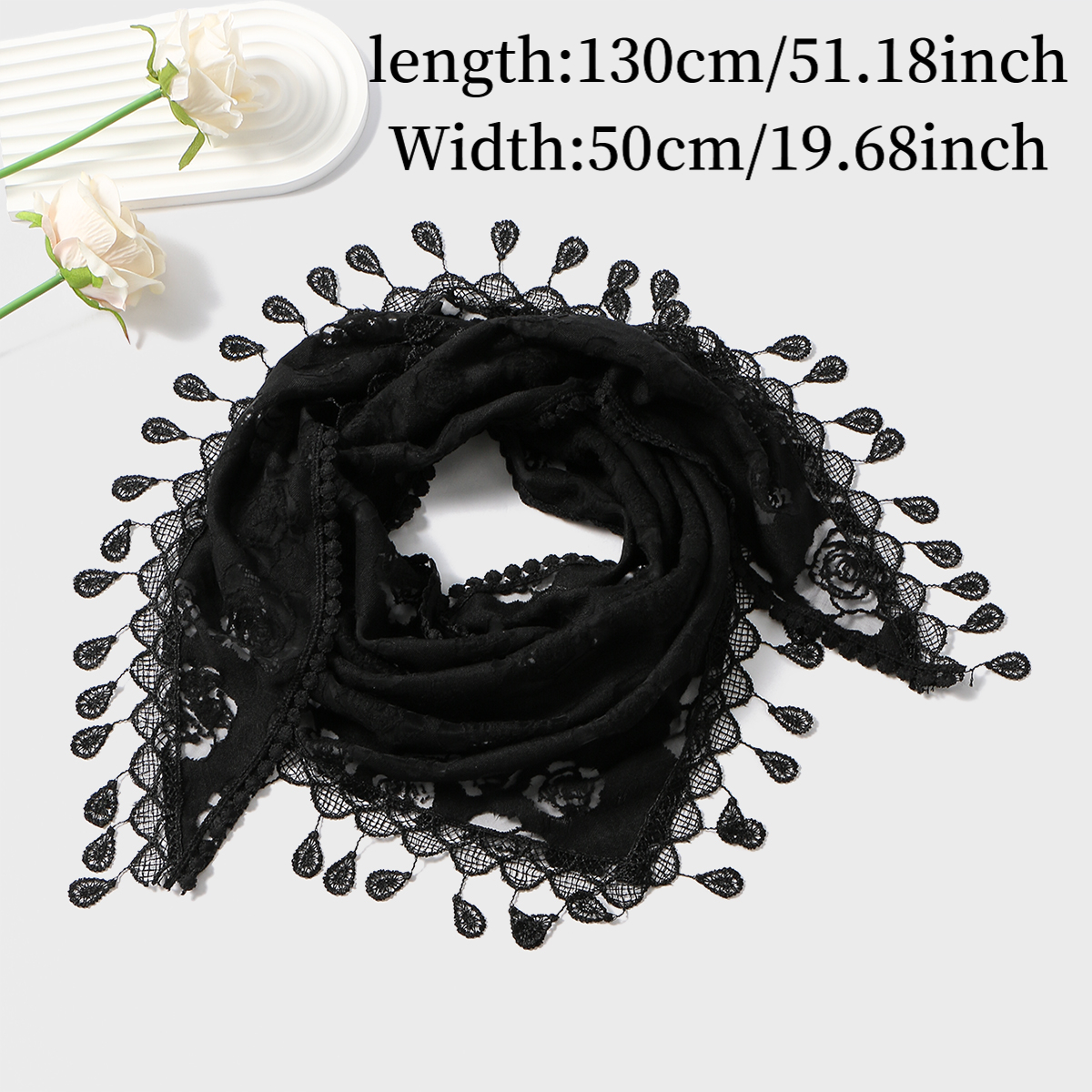 New Women's Rose Vintage Lace Embroidered Triangle Scarf, Comfortable Shawl