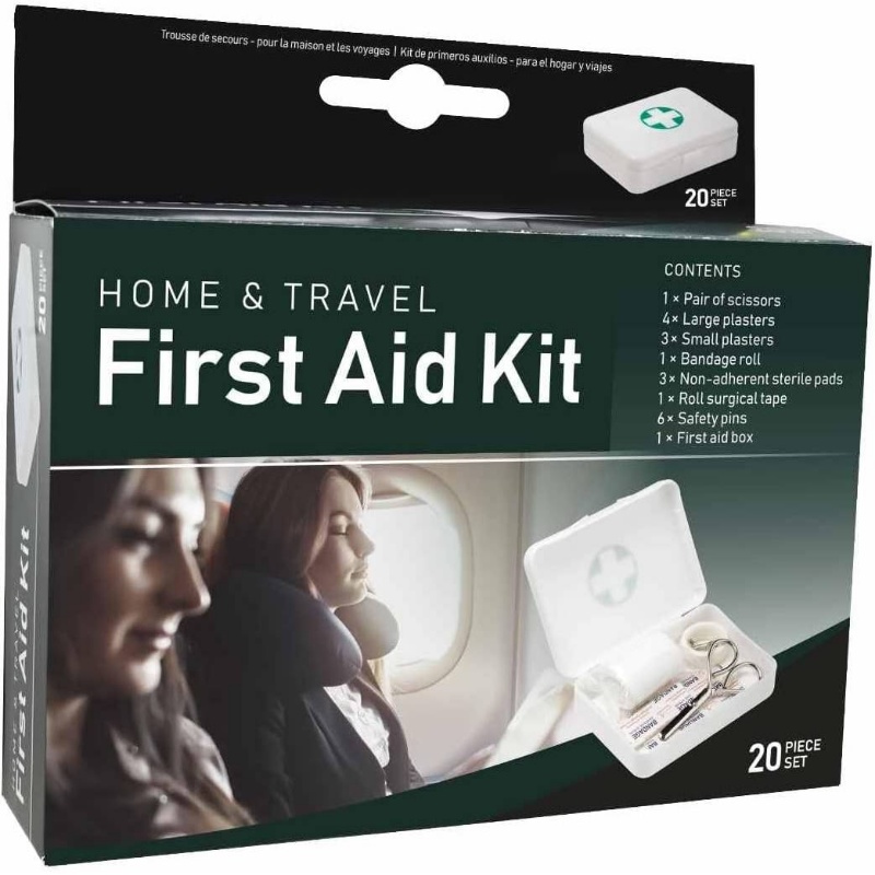 20pcs First Aid Kit with CPR Guide & Large Color-Coded Labels - Home, Travel, Office, Sports & School Emergency Medical Supply Kit with 9 Medical Patches, 4 Gauze Pads, 4 Eye Pads, 4 Thermometer, 4 Nasal Aspirins, 4 Bandages, 4 Splints, 4 Needles