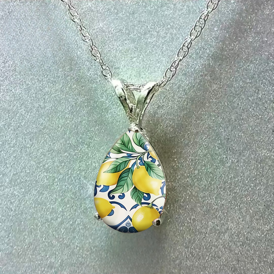 1pc Lemon Necklace | Pendant Necklace, Teardrop Shape, Alloy With Glass Mosaic, Elegant Jewelry Additions, Suitable For Daily And Gift Occasions