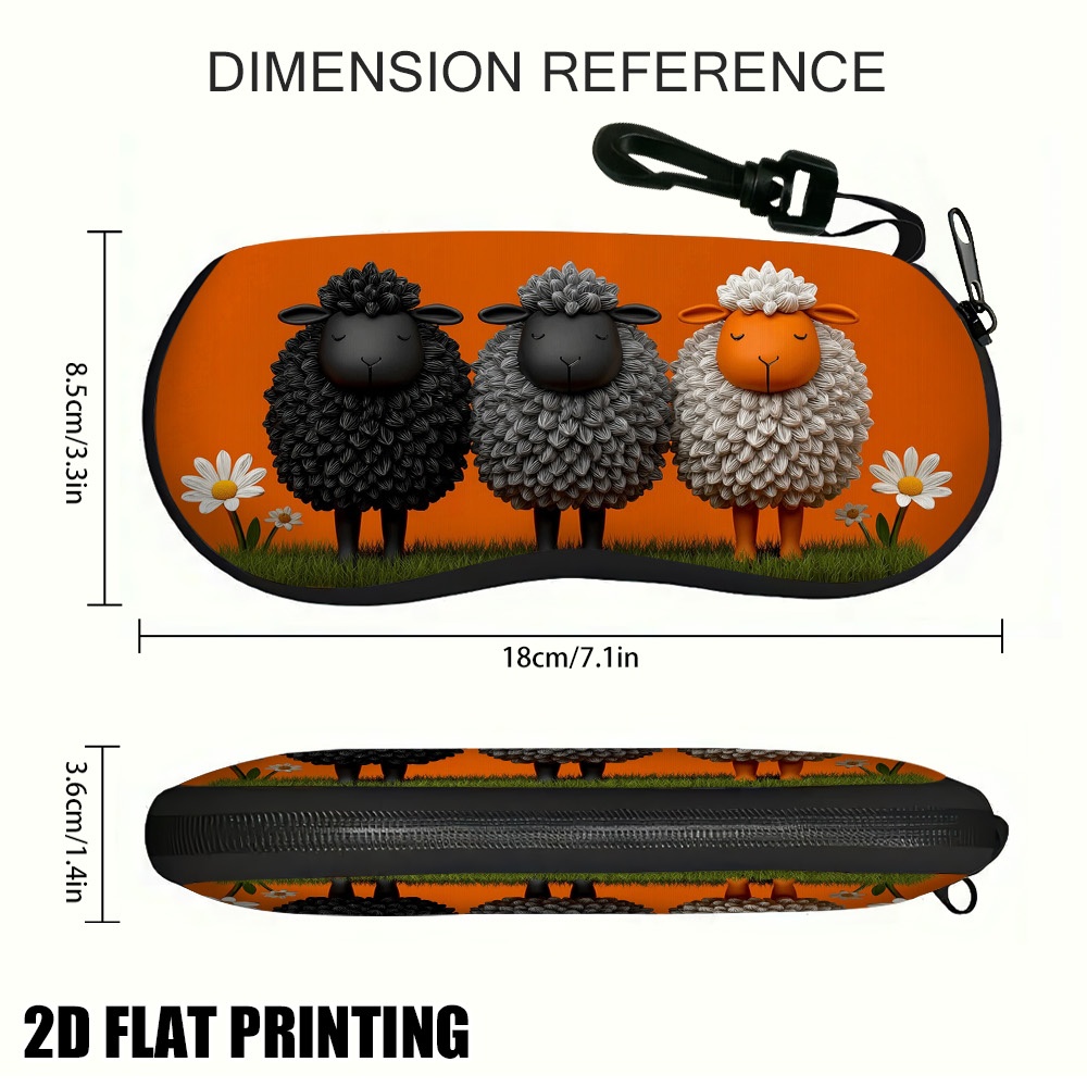TEMU 1pc 2d Flat Printing And Daisies Zippered Eyeglass Case, Universal Glasses, Great For Travel, Work, And Activities, 2d Flat