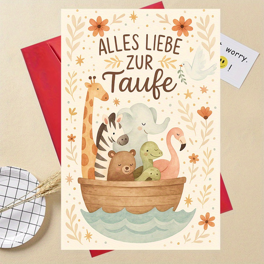 E-shop 1 Niedliche Tier-Taufe-Karte – für Familie Freunde, um eine besondere Taufe zu feiern herzliche Segenswünsche zu übermitteln