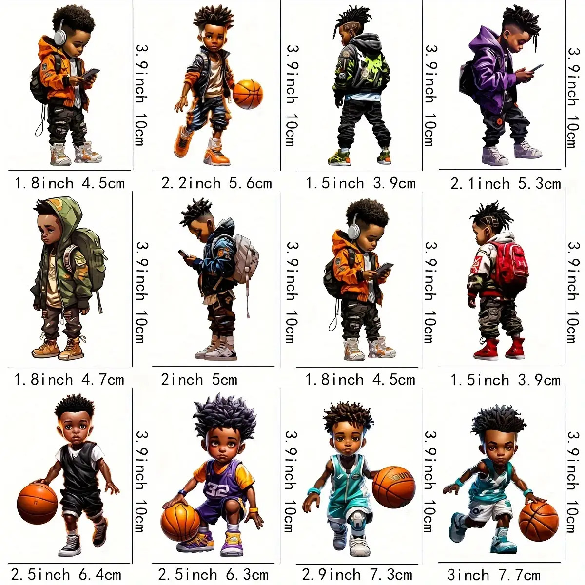 TEMU 12pcs/set Cool Basketball Enthusiast Diy Heat Transfer Vinyl Stickers, Suitable For T-shirts And Jackets - Washable Hot Transfers In Colors |