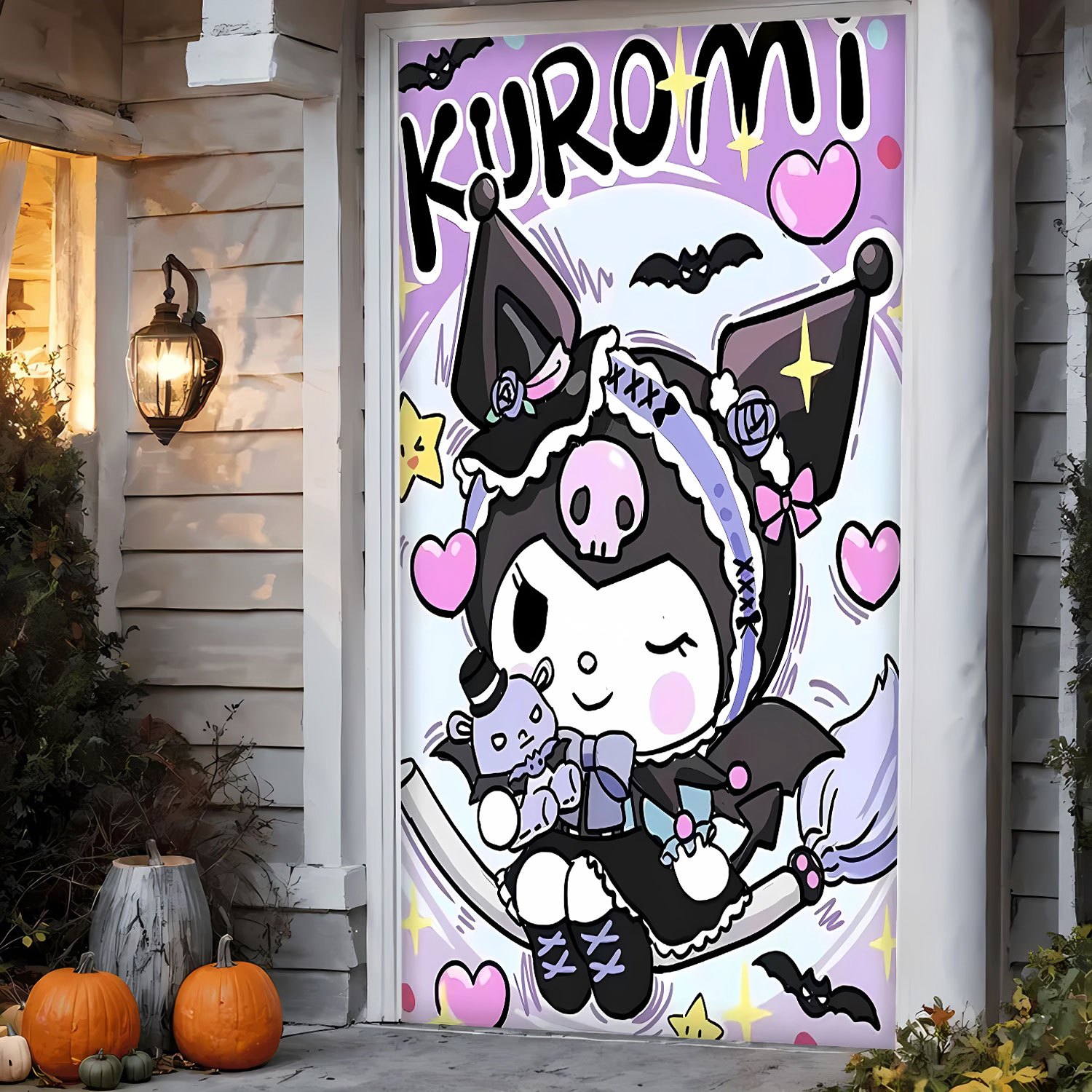 

1pc Sanrio Kuromi Polyester Door Curtain 35x70 Inch - Halloween & Christmas Outdoor Home & Party Decoration, No Electricity Needed