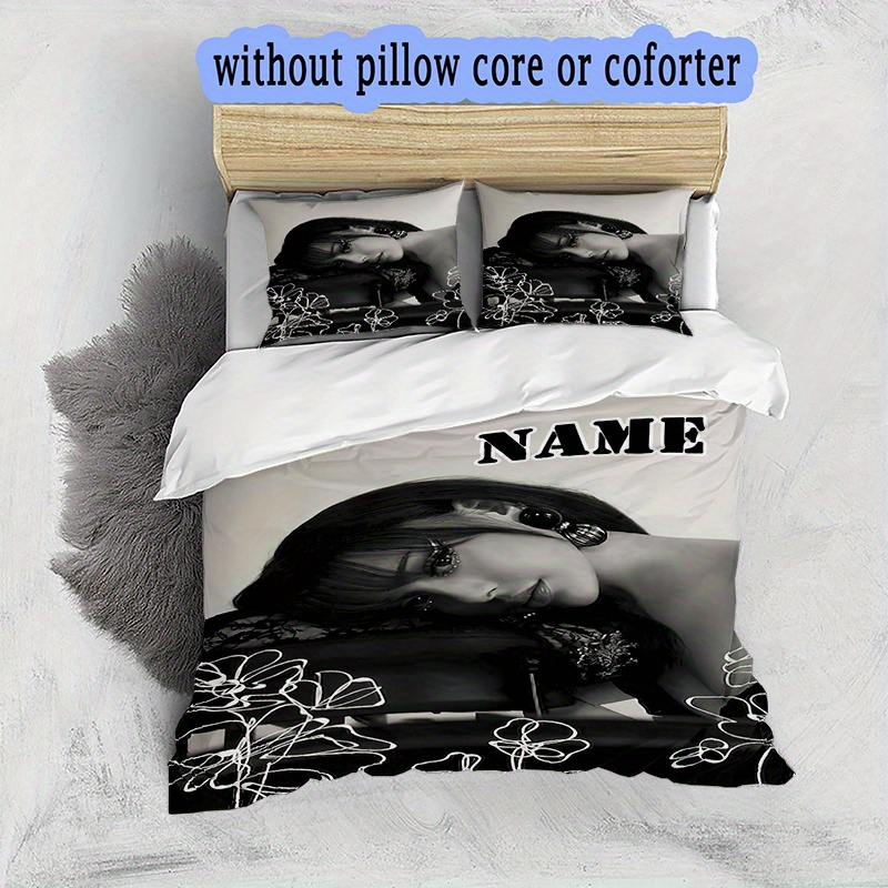 Image of Custom 3d Name Cartoon Bedding Set - Soft Polyester Quilt Cover And Pillowcases, Machine Washable - Ideal Christmas Gift For (1 Quilt Cover + 2 Pillowcases, No Filling)