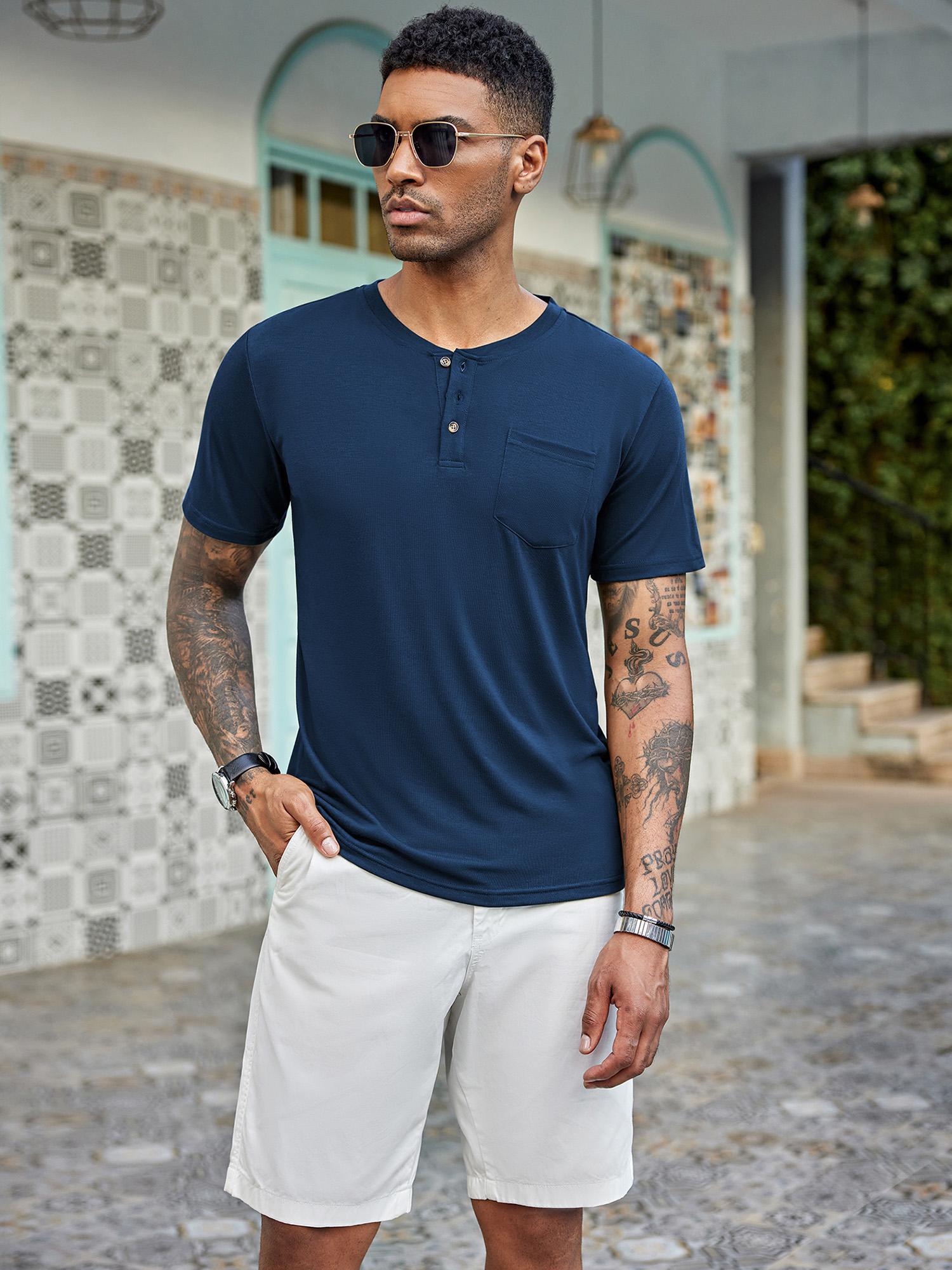 pack mens fit henley shirts short sleeve button front Temu