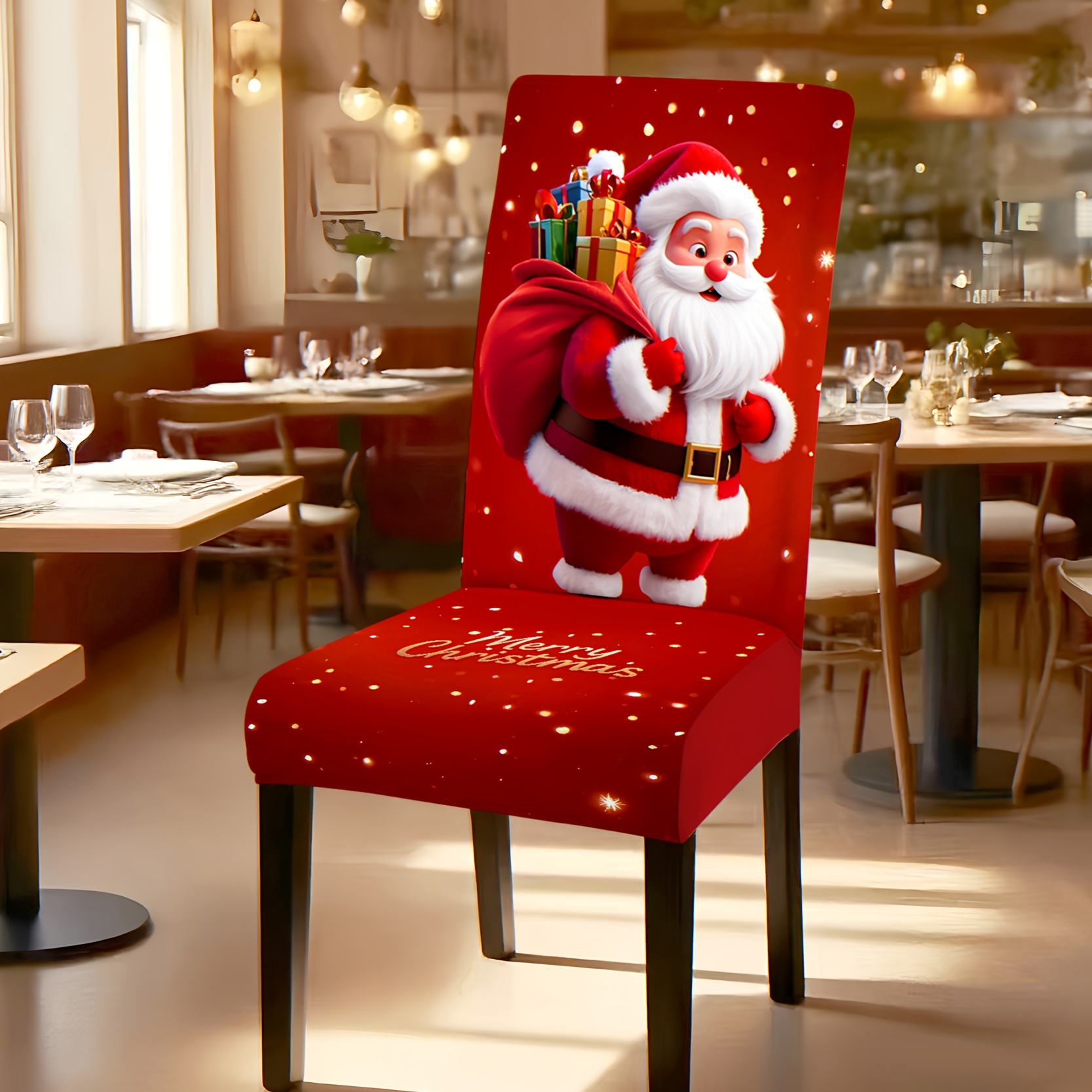 TEMU 4/6-pack Red Cartoon Santa Claus Stretch Dining Chair Covers, High Elastic & Washable, Christmas Holiday Chair Protectors
