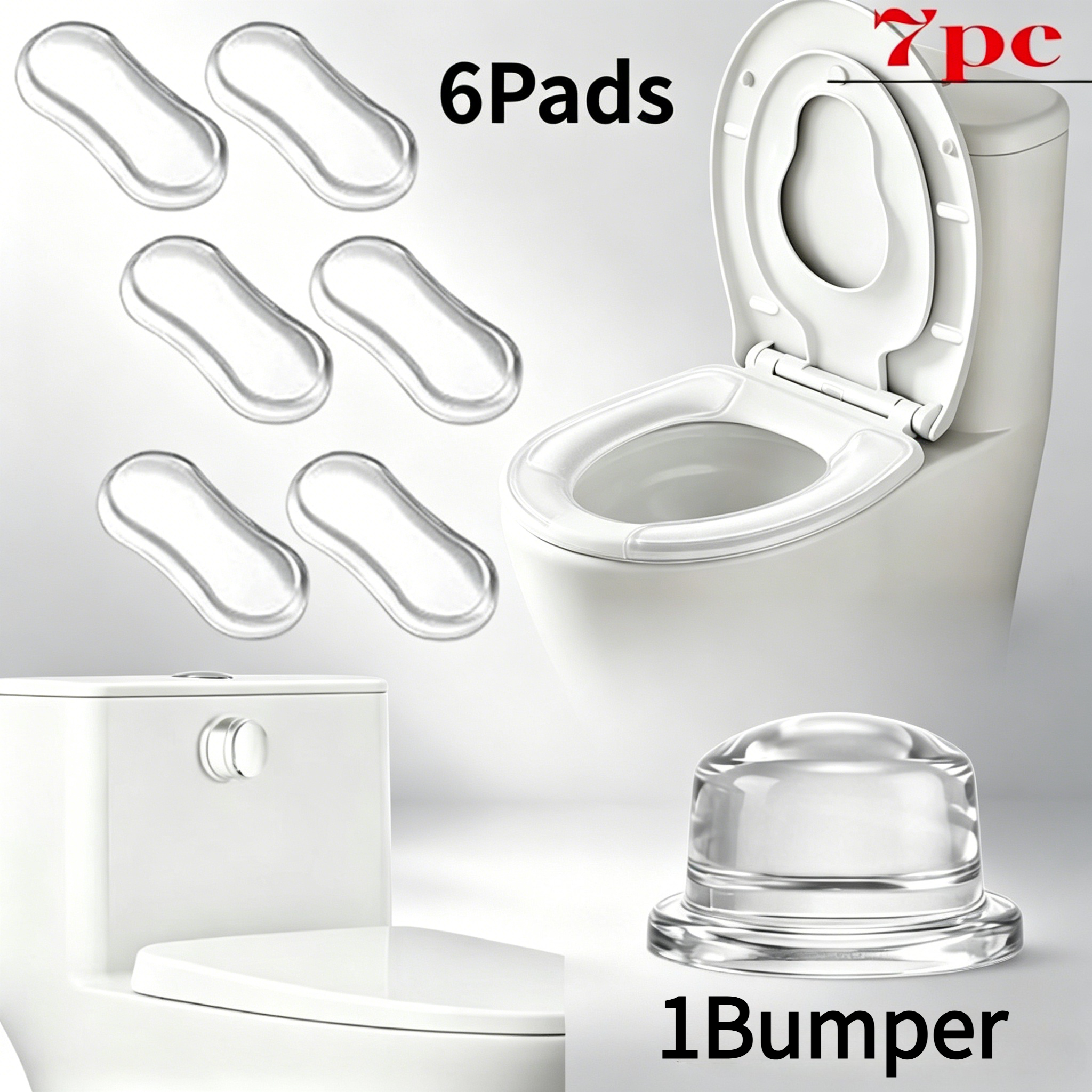 TEMU 7pcs Transparent Toilet Seat Bumper Set, Silicone Strong Adhesive Toilet Seats Lid Bumpers, Toilet Seat Buffers Toilet Lid Pads For, Home, Hotel