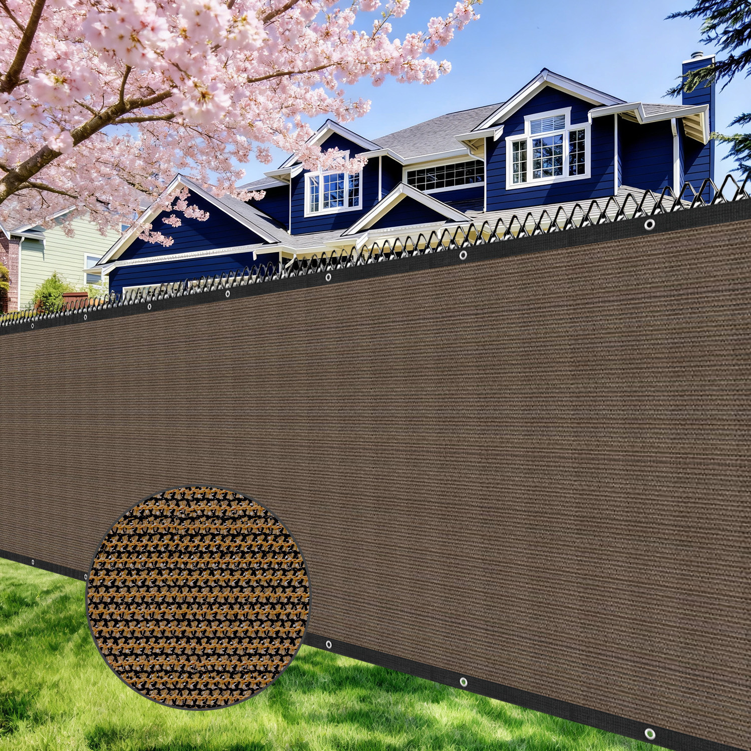 Image of 1pc Privacy Fence Screen, Heavy Duty Windproof Glass Fence Mesh Sunshade, 0. Mesh , Suitable For Outdoor Walls, Gardens, Patios, Swimming Pools, , Includes Cable Ties, Brown