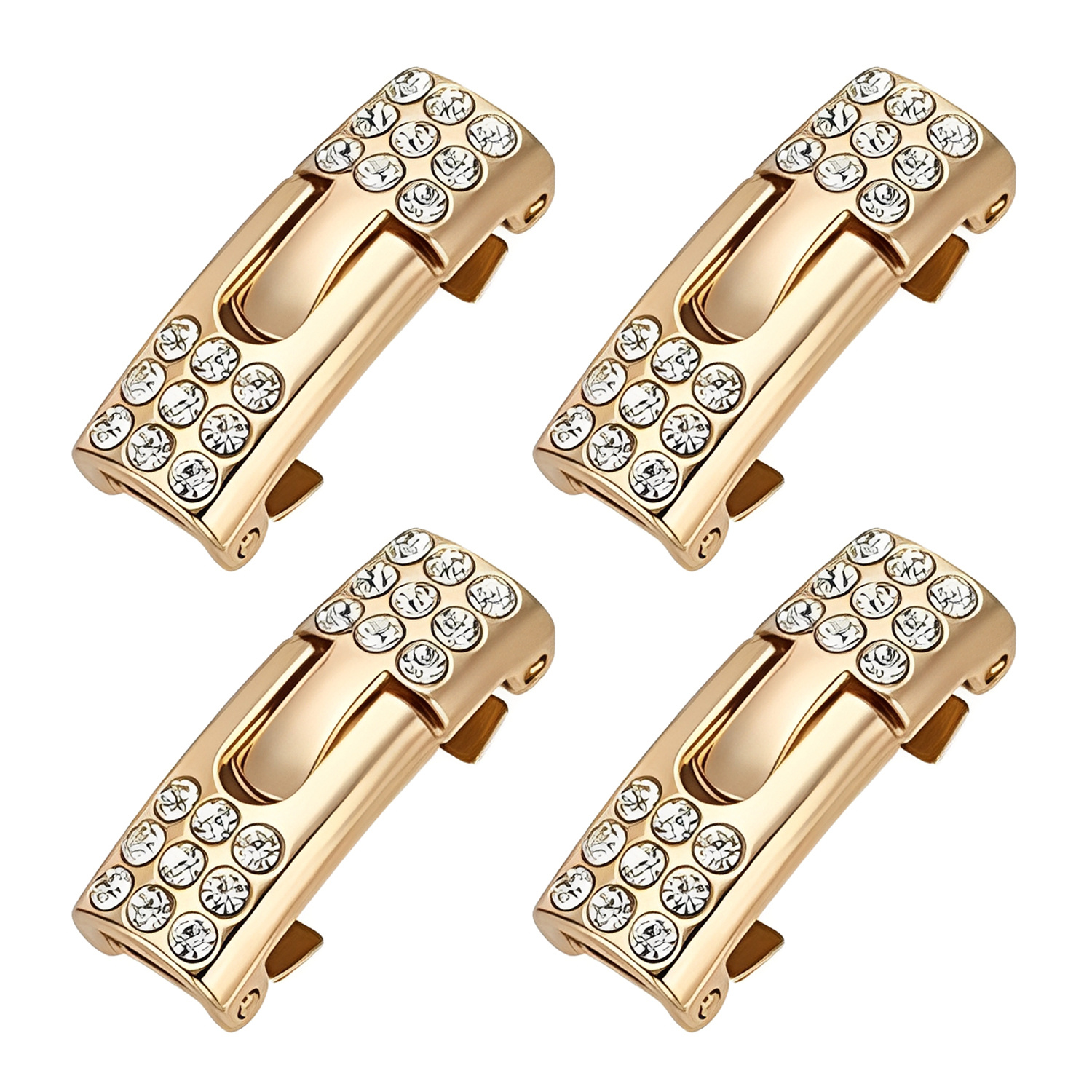 4pcs Rhinestone Lock Shoe Buckles | Light Golden Alloy, , No Tie, Suitable For Women's Casual And Athletic Sneakers, Formal Shoes