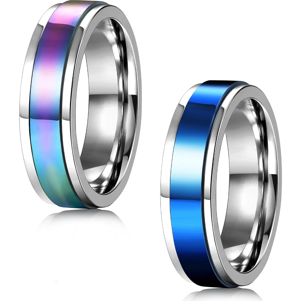 2pcs Spinner Rings Promise Band Fidget Design 316l Stainless Steel Relax Gift, For Teenager