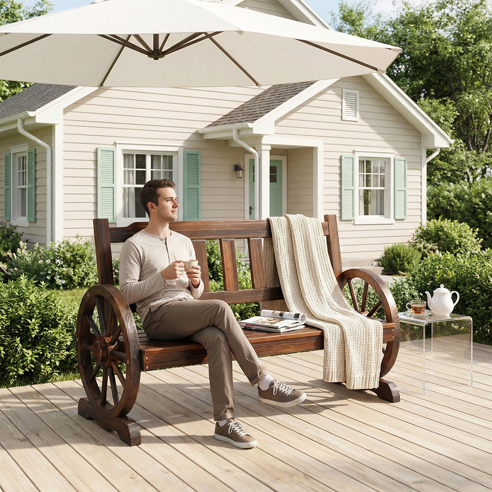 TEMU Chic Garden Cart Bench On Wheels, A Cozy Outdoor Seating Option For Relaxing In Your Backyard