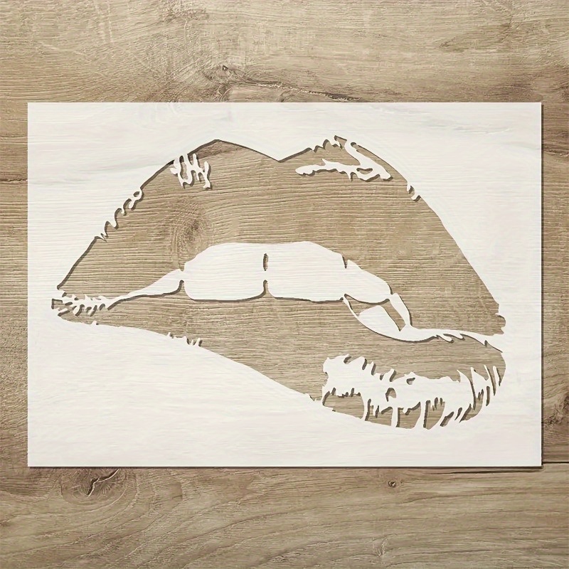 Image of 1pc Large Reusable Lip Shape Stencil - Durable Plastic Template, Suitable For Diy Crafts, Wall Art, Furniture, And Canvas Decorations. Features A Detailed Lip Design, Painting And Drawing Projects