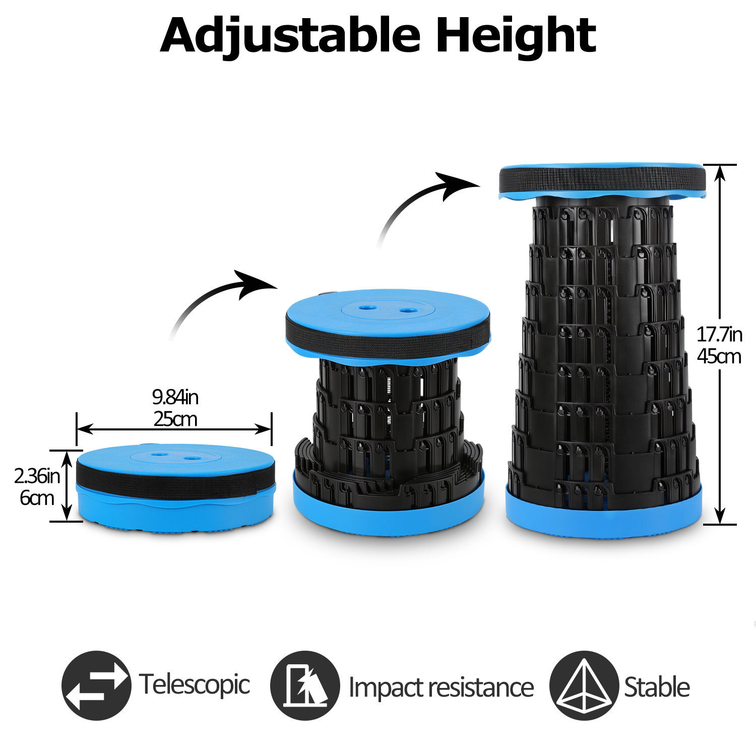 Image of 1/2x Portable Telescopic Stool Foldable Camping Seat Lightweight For Hiking Fishing Outdoor