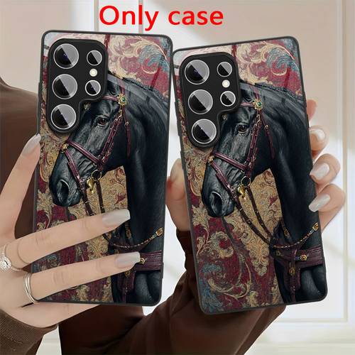 item picture phone case popular with elegant harness pattern background luxurious black uv printed glass phone case camera protection compatible with samsung galaxy s25 ultra s24 s23 s22 s21 s20 ultra fe plus a06 a56 a36 a15 a25