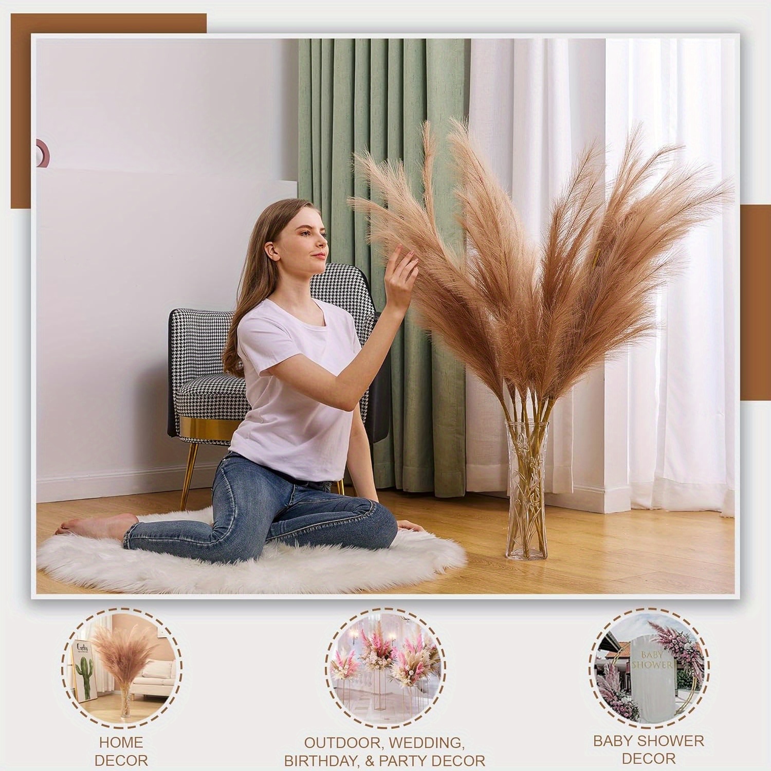 8pcs Luxury Artificial Pampas Grass Decorations, 99.06 cm Tall - Soft, Fluffy Beige And White Stems, Ideal for Bohemian Home Decor, Weddings, Parties, Vase Arrangements, Garden Decor