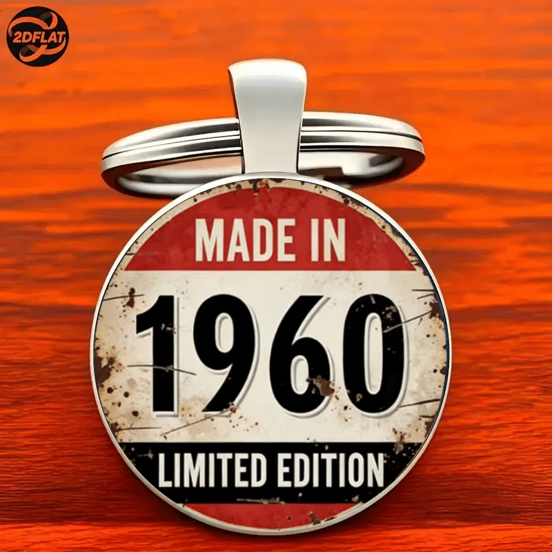 TEMU 2d Flat, 2d Flat Vintage 1960 Manufacturing - Keychain, Men's And Women's Fashion Decoration, Bag And Car Key Decoration, Christmas, Halloween,