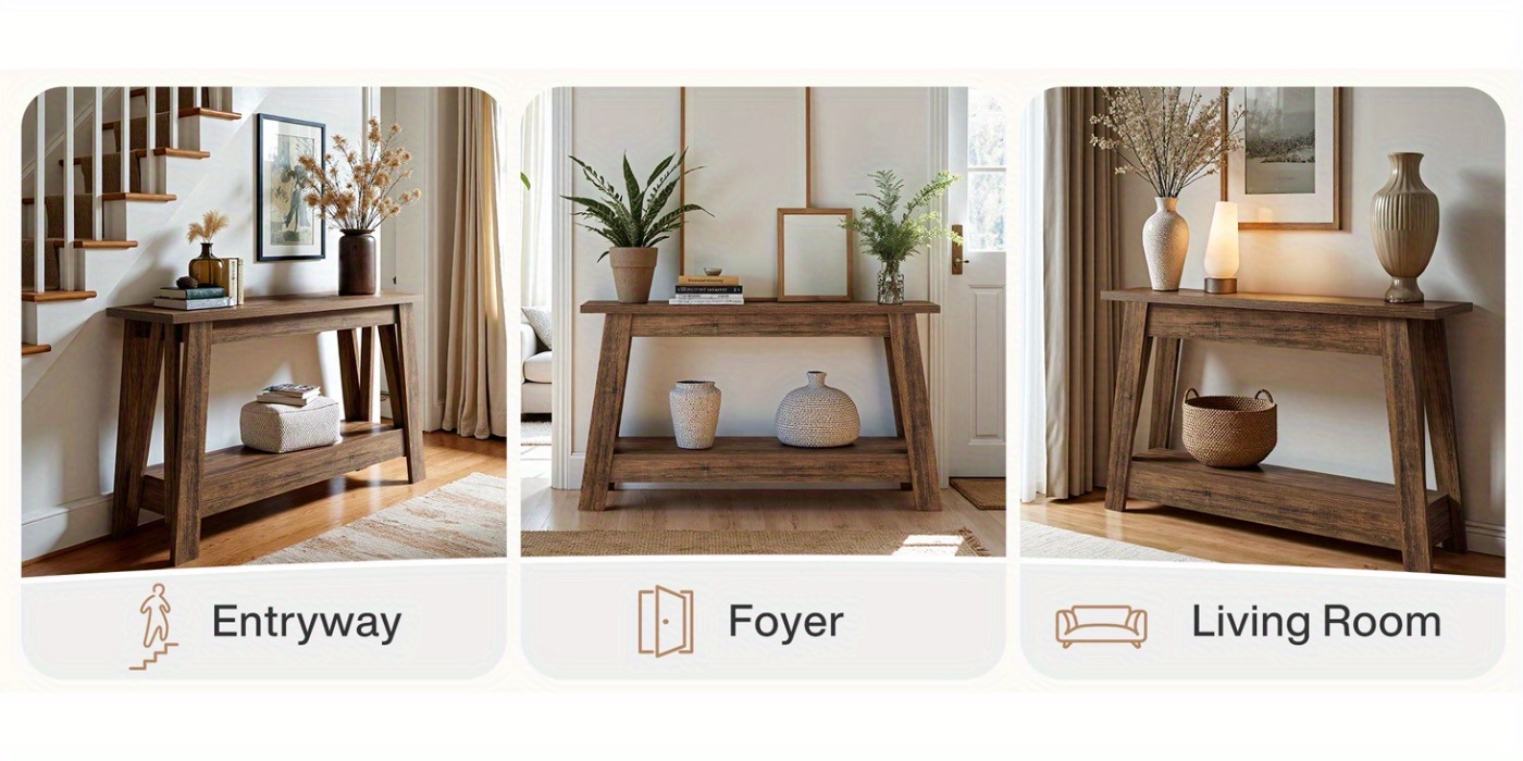 104.9cm Farmhouse Console Table, 2-Tier Wooden Entryway Table with Storage, Rustic Narrow Behind Couch for Living Room, Hallway, Foyer, Rustic Brown