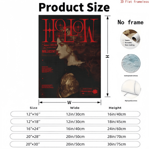 2d flat 2d flat posters and prints 2d flat 1pc frameless canvas decorative poster dark retro cyberpunk style poster red curly haired girl profile cold with golden patterned red and black contrast with red text