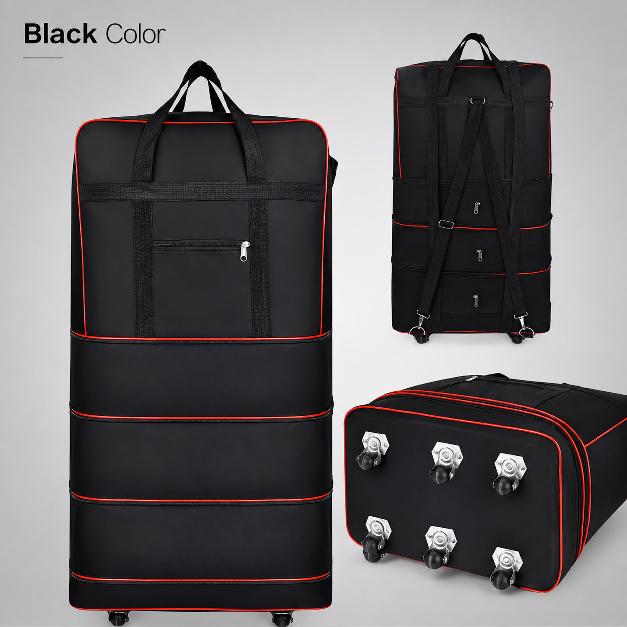 TEMU 4-layer Expandable Moving Bags With 6 Wheels, Extra Large Capacity Rolling Storage Bag, Wheeled Travel Luggage Organizer With Handles & Zipper,