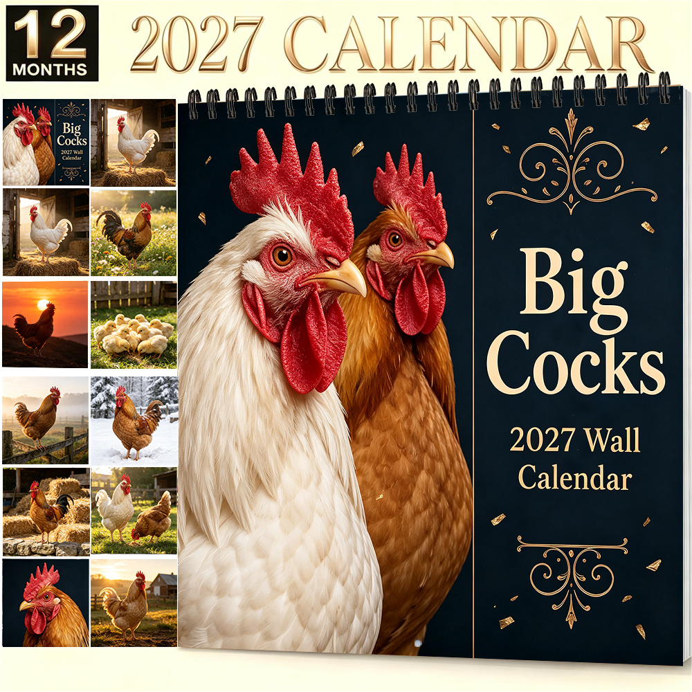 TEMU 2027 Wall Calendar With Funny Rooster - Thick Paper Monthly Planner Suitable For Home Office Decor, Farm Animal Themed Gift For Christmas, New