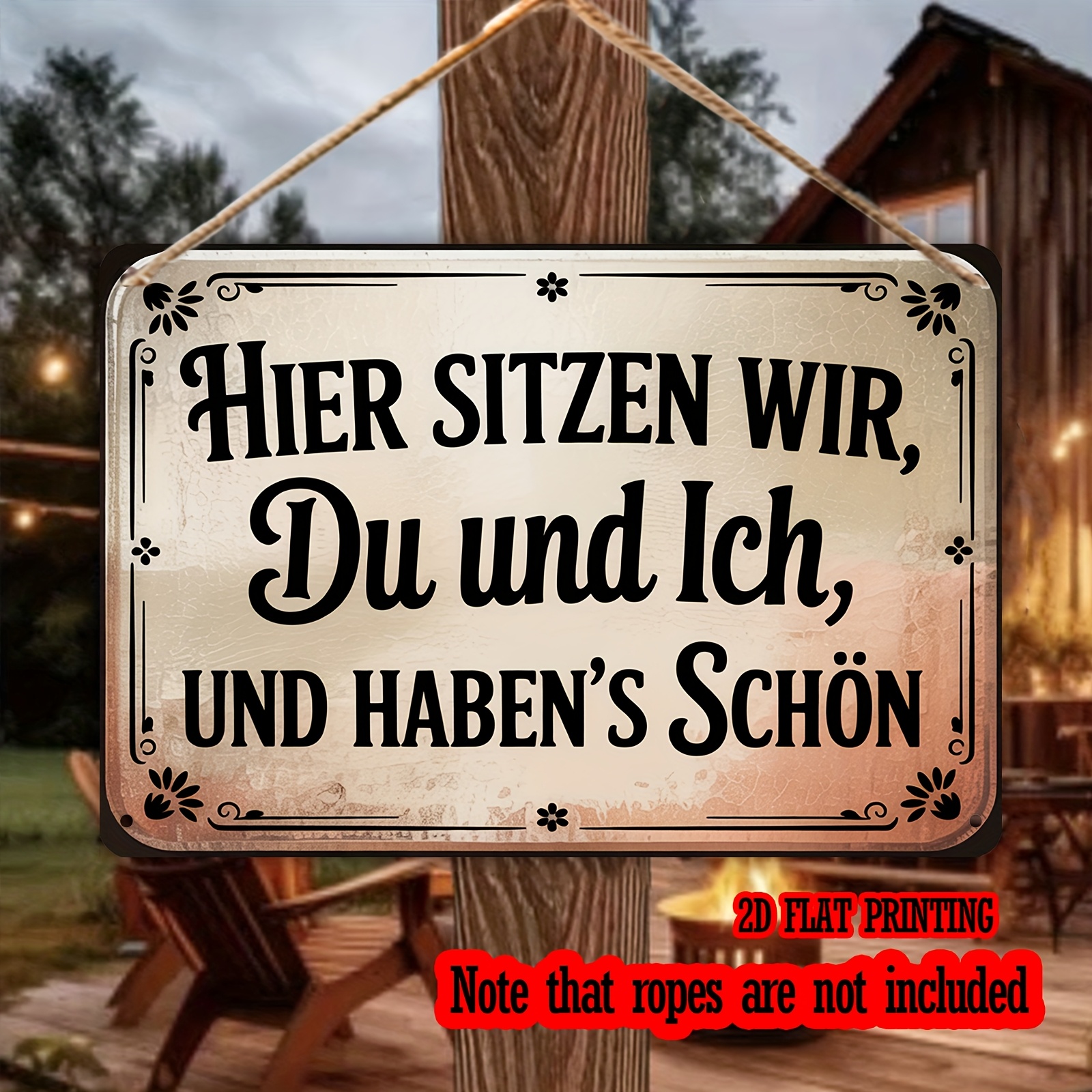 TEMU 2D Flach, 1 Stück, Vintage Deutschlands Zitat Metallschild, ' sitzen wir, du und ich, und haben es schön' Metallplakette, Geeignet für Innen,