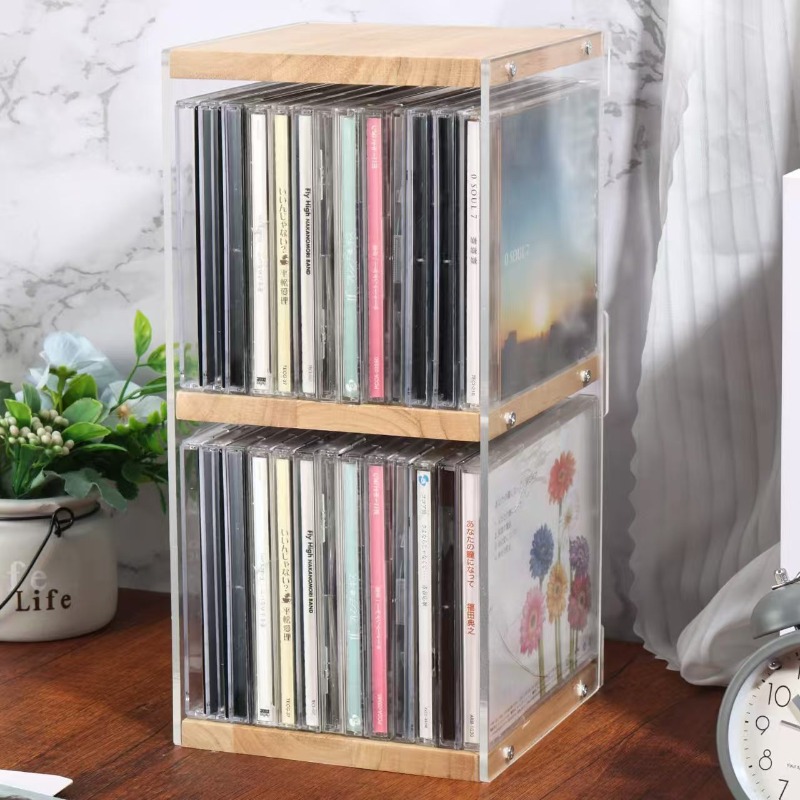 Image of Capacity 40- Cd/dvd/-ray Holder Stand - Wood Desk Organizer With Shelf Rack, Suitable For Theatre Room Storage, Game Disc Display Case For Entertainment System, Holds 40 Cd Cases (no Revision Request)