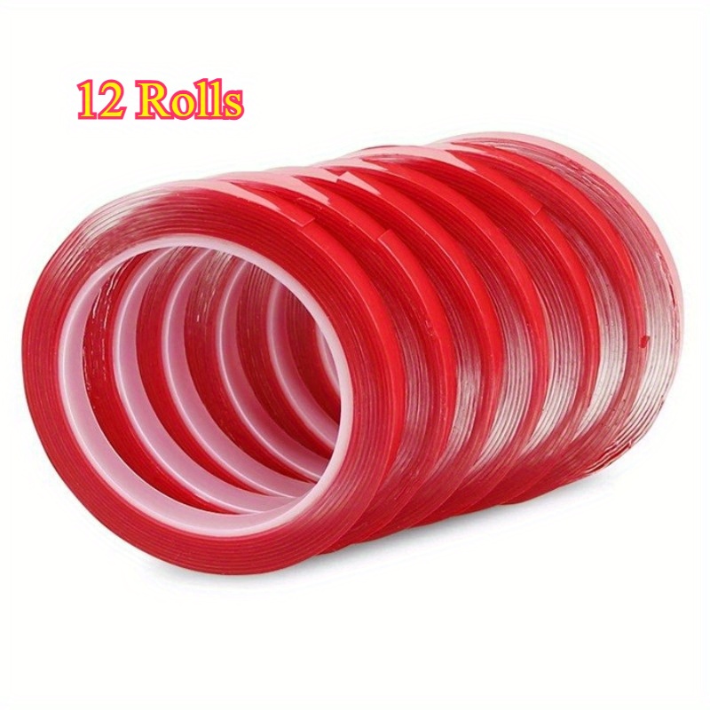 Image of 12 Rolls Of Red Film Acrylic Nano Double-sided Tape, 0.2 X Long 196.85inch Double-sided Tape, Strong Non-marking Ultra-transparent Double-sided Tape, Ultra-transparent Acrylic Car Double-sided Tape
