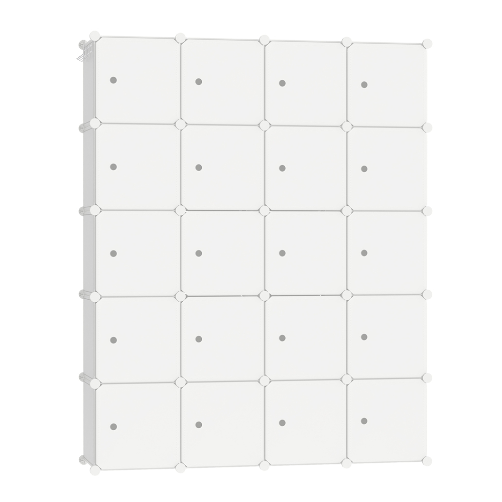 Image of Plastic Wardrobe, Milky, 145x37x178cm, Diy Shelving System Portable Wardrobe With 20 Compartments Plug-in Shelving System Shoe Cabinet With Doors Bedroom Wardrobe For Clothes Books
