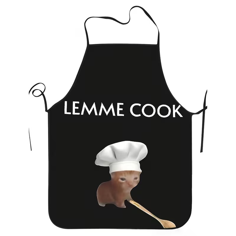 TEMU Kitchen Apron 1pc, Featuring A " Cook" English Pattern With A Chef Kitten, Suitable For Men And Women In Home Kitchens