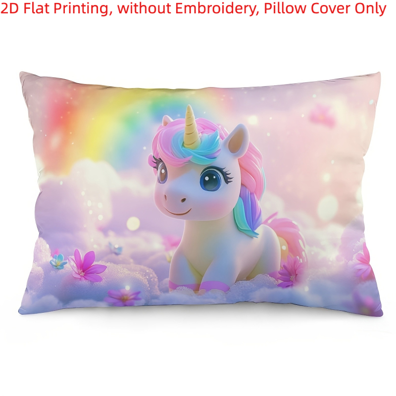 TEMU 1pc, 2d Flat Printing, Unicorn Print Pillow Cover, Single-sided Printing, Without Embroidery, Pillow Inserts Not Included, 2d Flat