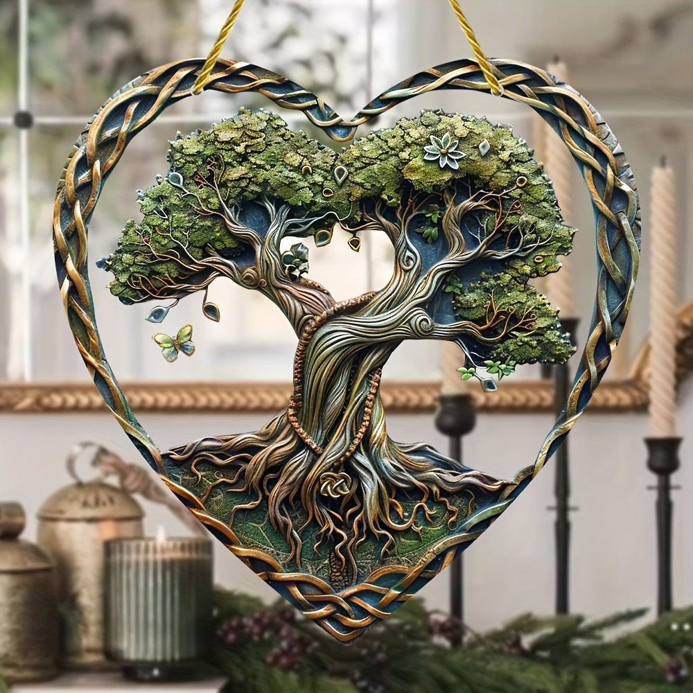 TEMU 1pc, Tree Of , Sun , Sunshade, Gift For Mom, Lover, Friend, Heart Sign, Wreath Centerpiece, Painted Window Hanging, Housewarming Decoration,