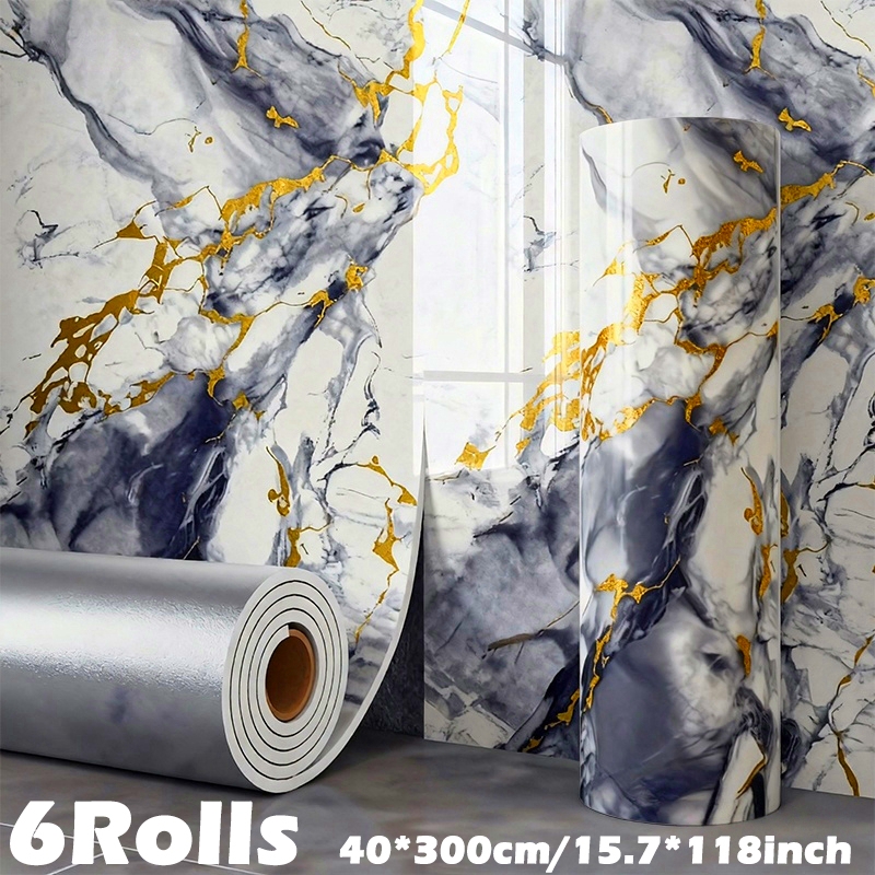 Image of 3rolls 40x300cm/15.7x118in Luxurious Marble Pattern Self-adhesive Wallpaper, Wall Panel Hanging Decorative Tiles, Waterproof,, Oil Proof, Removable Strong Adhesive Leaving