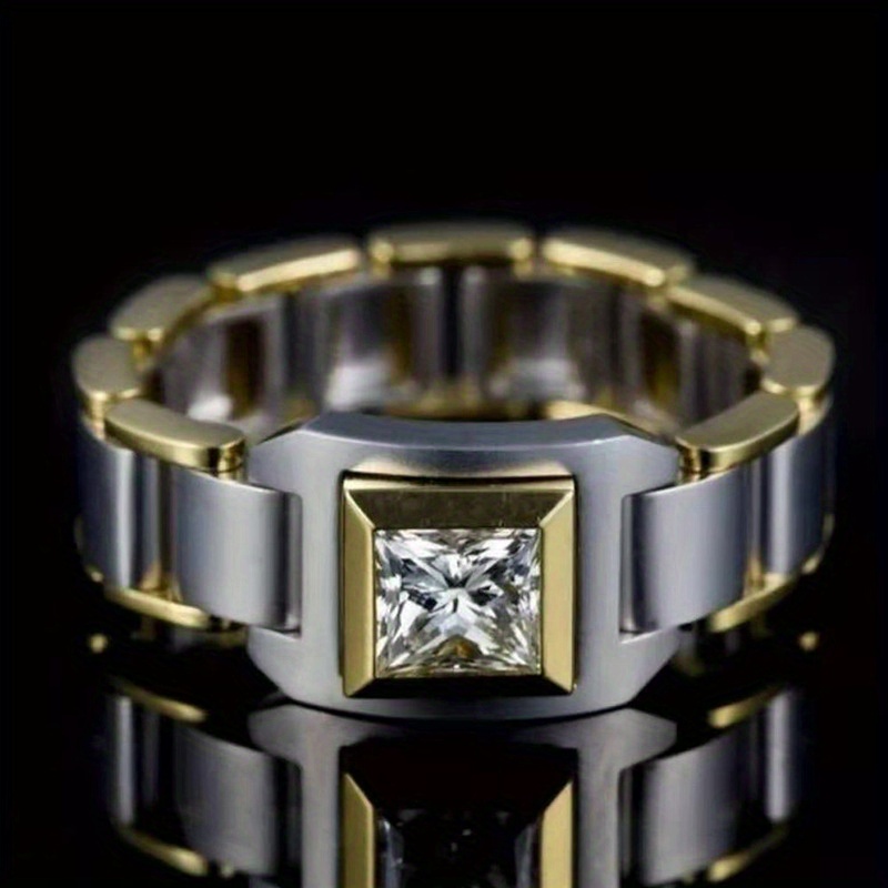 TEMU 1pc Titanium Steel Ring, Inlaid With Synthetic Synthetic Zirconia, High-end, Exquisite, And Luxurious Titanium Steel Ring