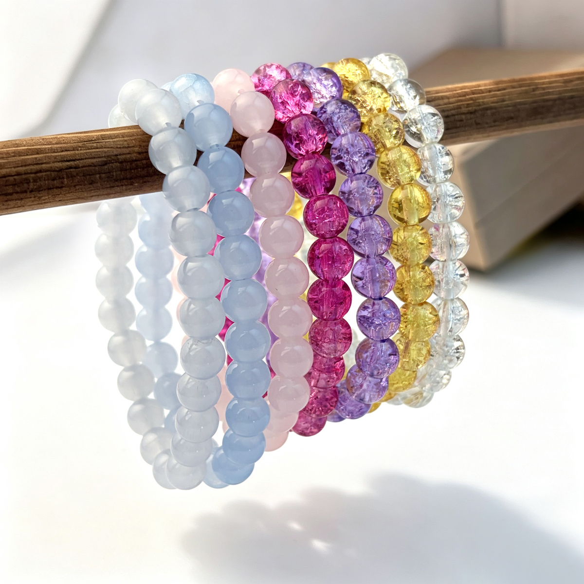 7pcs Fresh Icy Clear Floral Beaded Bracelet Set