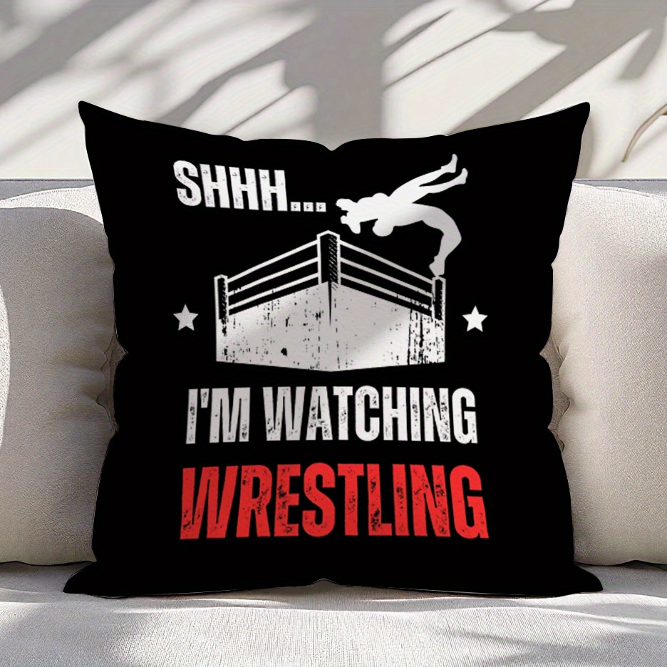 TEMU 1pc Red And Black Wrestling Ring Design Pillowcase, Soft Comfortable Polyester Short Plush Fabric, Single-sided Print, Options: 18x18 Inches