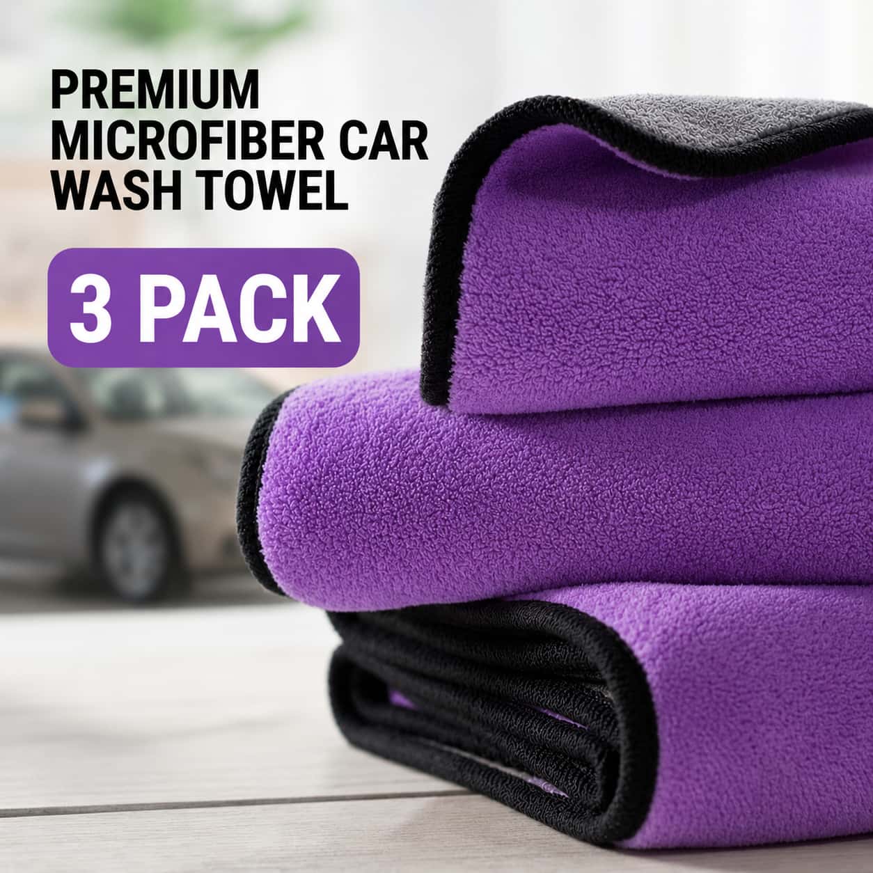 TEMU [pxzz]3pcs Fiber Car Cleaning Towels, Absorbent Wiping Cloth, Reusable Car Wash Towels With Strong Water Absorption And Quick Drying, Soft And