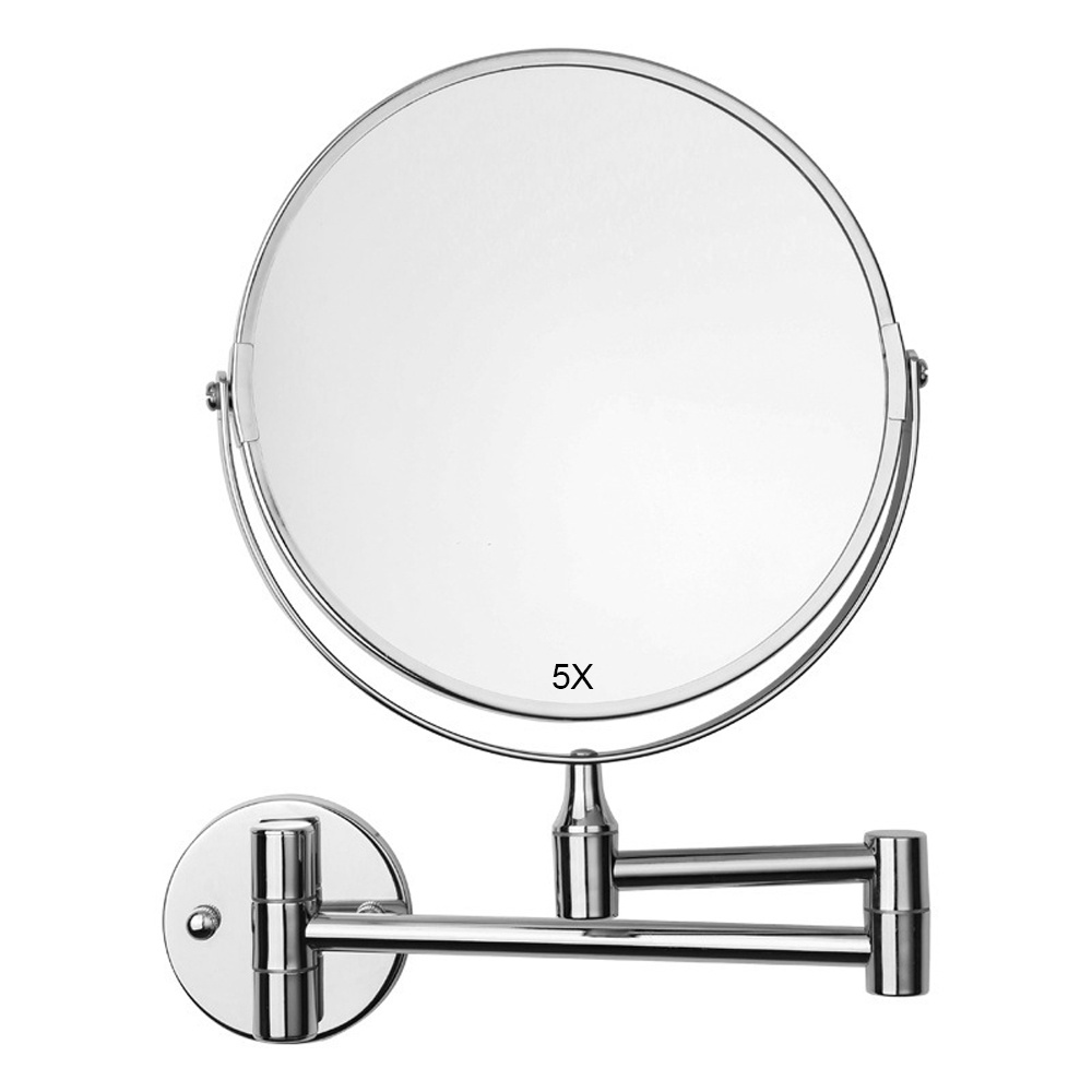 1pc Wall-mounted Double-sided Mirror Suitable For Bathroom, Bedroom & Shaving - 5x Magnifying With Extendable , & For Office, Dressing Table - Space- Polished Mirror