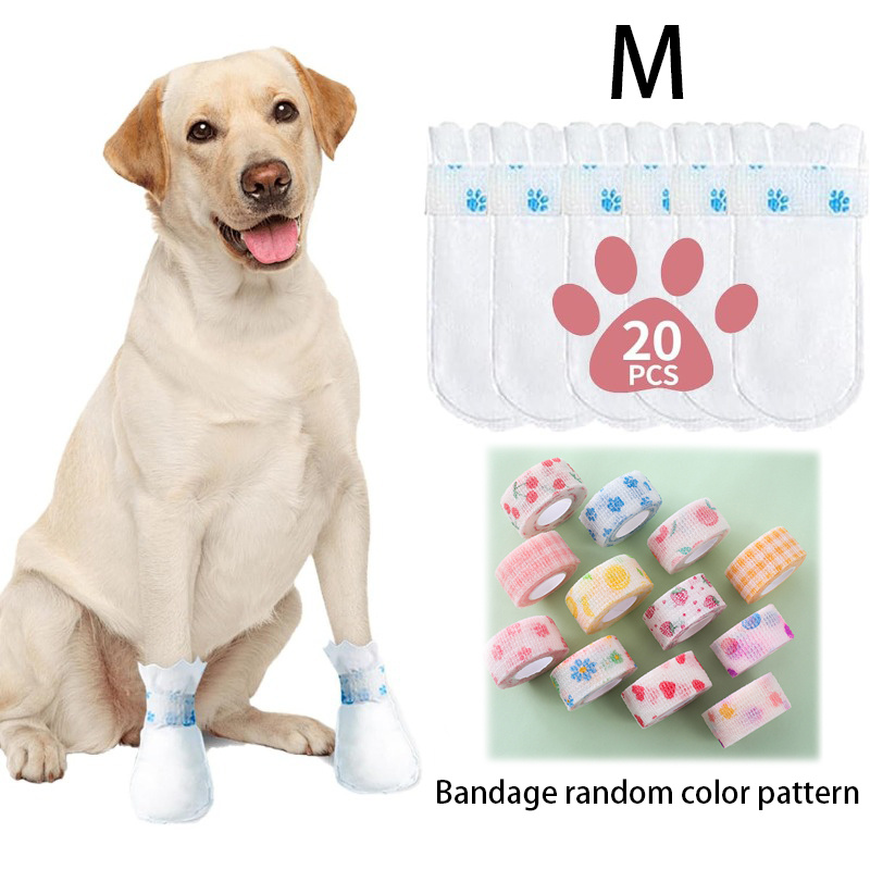 Disposable Dog Boot Covers, 20-Pack Self-Adhesive Adjustable Straps
