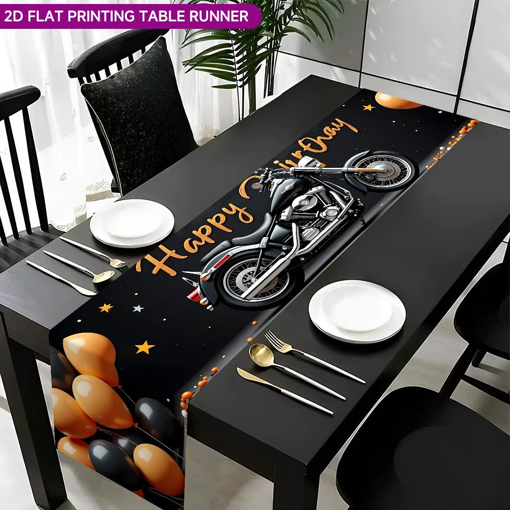TEMU 2D Flach ., Motorrad- und Ballon-Kunstwerk Tischdecke, Rechteckiger Tischläufer aus Polyesterfasermaterial, Feiertags-Küchen-Esszimmer-Dekor,