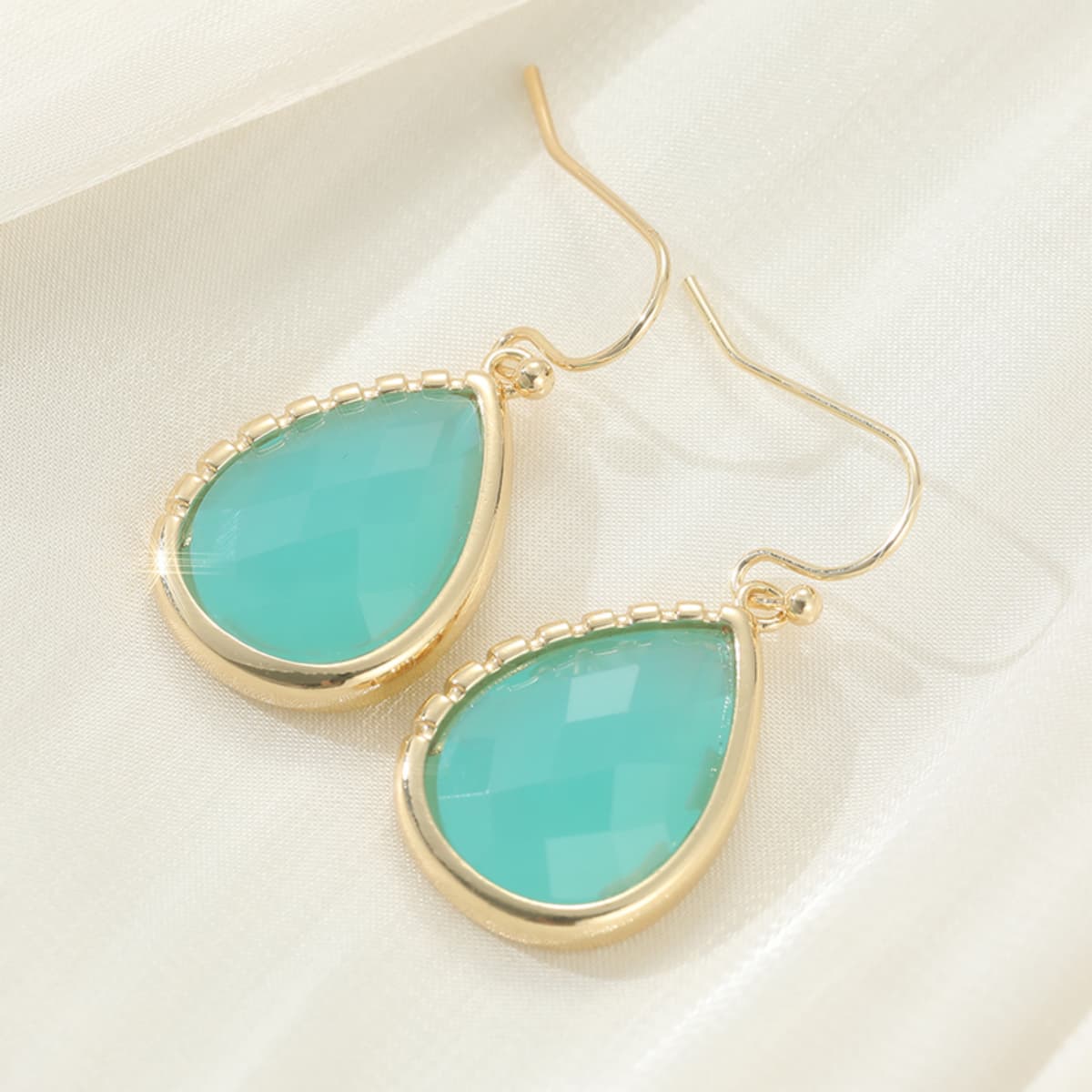 Women's Long Dangle Earrings with Light Lake Blue Zirconia