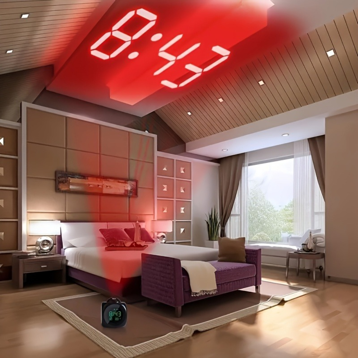 TEMU Projection Clock For Bedroom Ceiling Rotating Lens Ceiling Time Projection, Led Digital Display With Temperature, Battery Backup With Charging