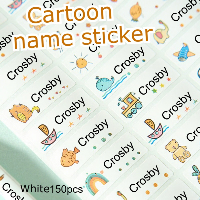 Image of Custom Transparent Cartoon Name Stickers, Personalized Name Labels, Tags For Daycare Items, School Organization For Pencils, Water Bottles, Pencil Cases, Books